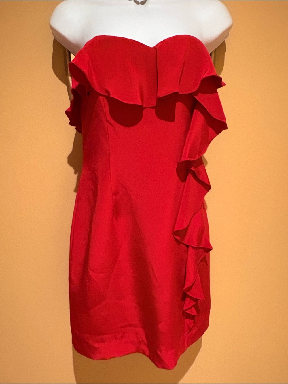 Jay Godfrey 100% Silk Strapless Red Ruffle Cocktail Dress Size 6